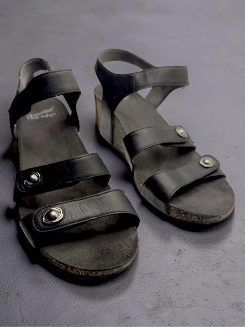 Dansko Savanah Black Waxy Burnished Wedge Sandals